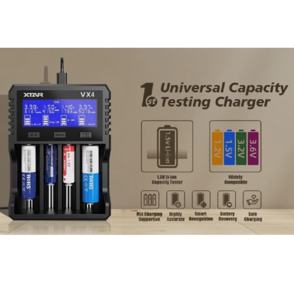 Xtar VX4 Li-ion 1.5V / 3.6V / 3.7V / Li-FePO4 / NiMH akude laadija koos toiteplokiga - Image 3